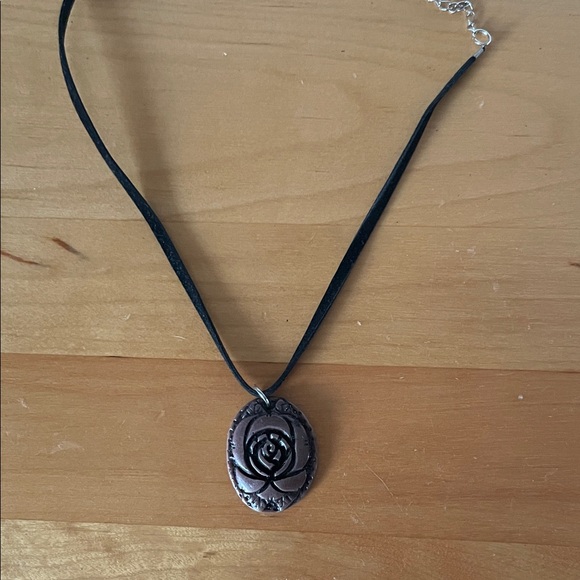 Rose Pendant Necklace on Black Velvet Cord - Picture 2 of 2